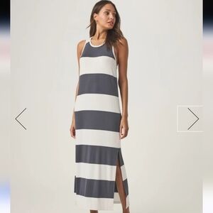 Splendid Jenna Striped Midi Tank Dress Blue/White Side Slit Size M Racerback